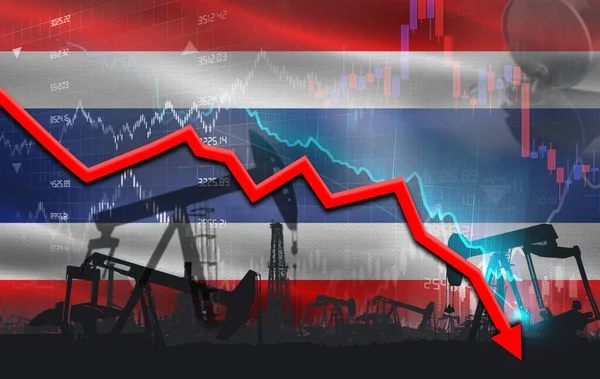 Finansal grafikte Tayland bayrağı olan kaba bir kriz. Ekonomik tabloda Tayland bayrağı ile petrol fiyatları düştü