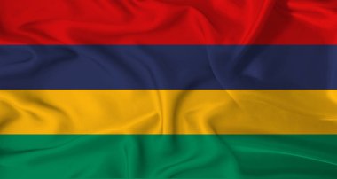 Gerçekçi Mauritius bayrağı dalgalanıyor. Mauritius bayrağını kumaş desenli kapat