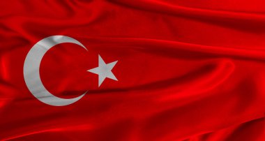 Kumaş kaplamalı Türkiye bayrağı. Türkiye 'nin Ulusal Bayrağını gerçekçi bir yapıyla kapatın