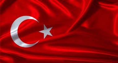 Kumaş desenli Türkiye bayrağı. Gerçekçi doku arka planına sahip Türkiye bayrağı