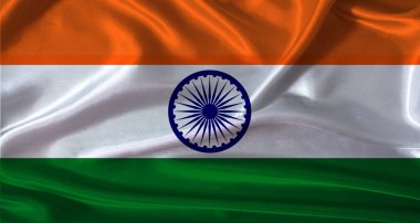 Kumaş desenli Hindistan bayrağı. Gerçekçi doku arka planına sahip Hindistan bayrağı