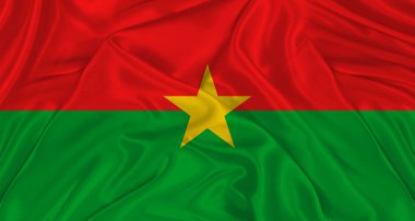 Kumaş desenli Burkinabe bayrağı. Burkina Faso 'nun gerçekçi bayrağı dalgalanıyor, Ulusal bayrak