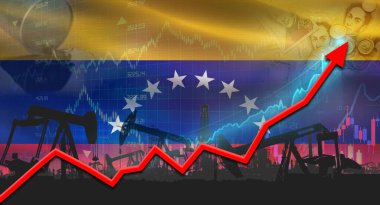 Venezuela bayrağıyla petrol endüstrisinin büyümesi. Venezuela bayrağıyla yağ pompaları. Venezuela bayrağıyla petrol üretimi