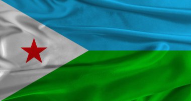 Kumaş kaplamalı Cibuti bayrağı. Cibuti Ulusal Bayrağını gerçekçi bir yapıya sahip olarak kapat