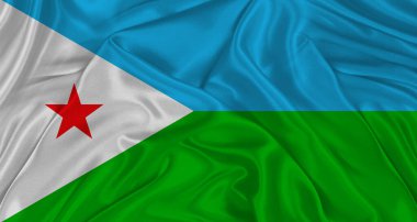 Kumaş desenli Cibuti bayrağı. Cibuti 'nin gerçekçi bayrağı dalgalanıyor, Ulusal bayrak