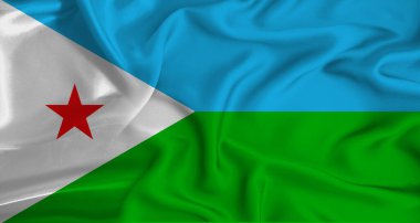 Gerçekçi Cibuti bayrağı dalgalanması. Cibuti bayrağını kumaş desenli kapat