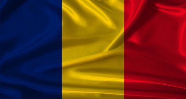 Kumaş desenli ulusal Chad bayrağı. Gerçekçi doku arka planına sahip Chad bayrağı