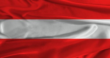 Kumaş kaplamalı Avusturya bayrağı. Avusturya Ulusal Bayrağını gerçekçi bir yapıyla kapatın