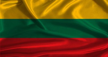 Kumaş kaplamalı Litvanya bayrağı. Gerçekçi dokuya sahip Litvanya 'nın ulusal bayrağı