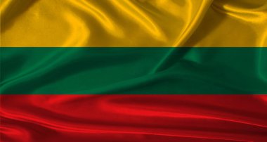 Kumaş desenli Litvanya bayrağı. Gerçekçi doku arka planına sahip Litvanya bayrağı