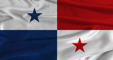 Kumaş desenli arka planı olan Panama bayrağı. Panama Ulusal Bayrağını gerçekçi dokusuyla kapatın