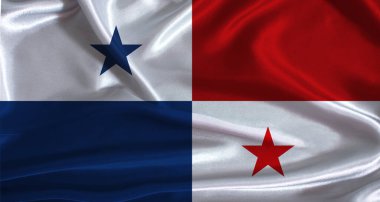 Kumaş desenli arka planı olan panama bayrağı. Panama 'nın gerçekçi dokusuna sahip ulusal bayrağı