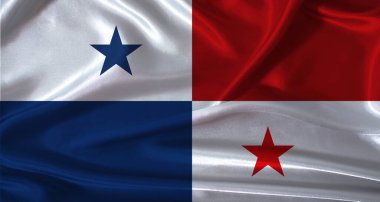 Kumaş desenli Panama bayrağı. Gerçekçi doku arka planına sahip Panama bayrağı