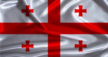 Kumaş kaplamalı Georgia bayrağı. Gürcistan 'ın gerçekçi dokusuna sahip ulusal bayrağı