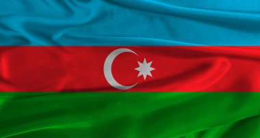 Kumaş kaplamalı Azerbaycan bayrağı. Azerbaycan Ulusal Bayrağını gerçekçi bir yapıya sahip olarak kapatın