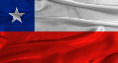 Kumaş desenli arka planı olan Şili bayrağı. Şili 'nin Ulusal Bayrağını gerçekçi dokusuyla kapatın