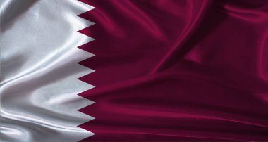 Kumaş desenli Katar bayrağı. Gerçekçi doku arka planına sahip Katar bayrağı