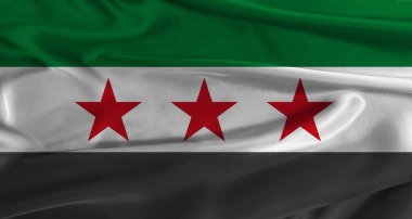 Kumaş kaplamalı Suriye bayrağı. Suriye Ulusal Bayrağını gerçekçi bir yapıya sahip olarak kapatın