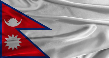Kumaş desenli arka planı olan Nepal bayrağı. Gerçekçi dokuya sahip Ulusal Nepal bayrağını kapat