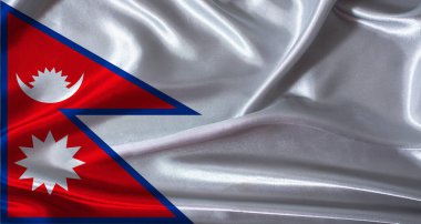 Kumaş desenli ulusal Nepal bayrağı. Gerçekçi doku arka planına sahip Nepal bayrağı