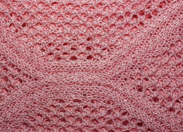 Tissu de laine tricoté rose texture gros plan. avec fil lurex, Jer — Photo