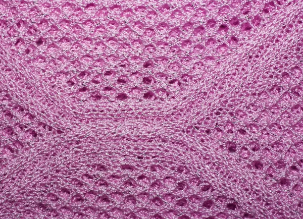 Nahaufnahme aus rosa gestricktem Wollstoff. mit Lurexgewinde, jer — Stockfoto