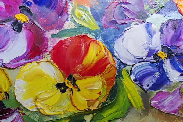 Texture di dipinti ad olio, fiori, frammento di pittura dipinta — Foto Stock