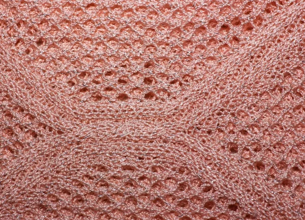 粉色的针织的羊毛织物纹理特写。与卢勒克斯线程，耶 — 图库照片