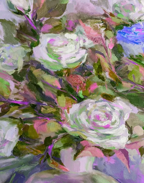 Olieverfschilderij, impressionisme stijl, textuur schilderen, bloem stil — Stockfoto