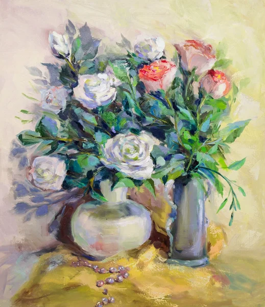 Pintura al óleo, estilo impresionista, pintura de textura, alambiques de flores —  Fotos de Stock