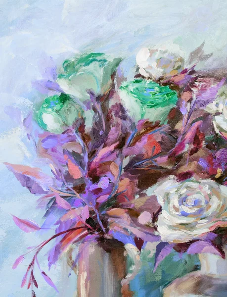 Olieverfschilderij, impressionisme stijl, textuur schilderen, bloem stil — Stockfoto