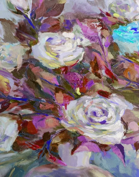 Pintura al óleo, estilo impresionista, pintura de textura, alambiques de flores —  Fotos de Stock