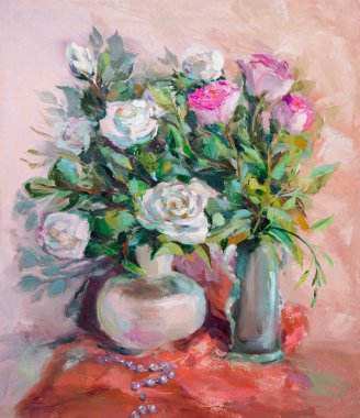 Yağlı boya, izlenimcilik style, doku boyama, çiçek stil