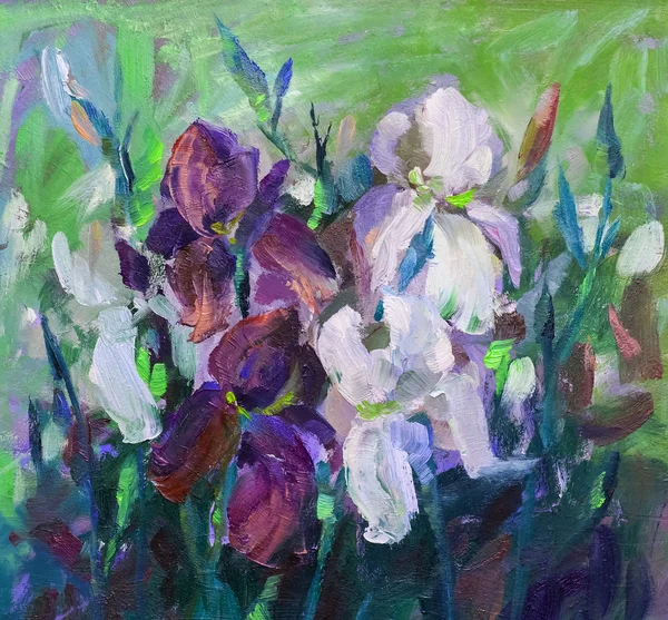 painting still life oil painting texture, irises impressionism a