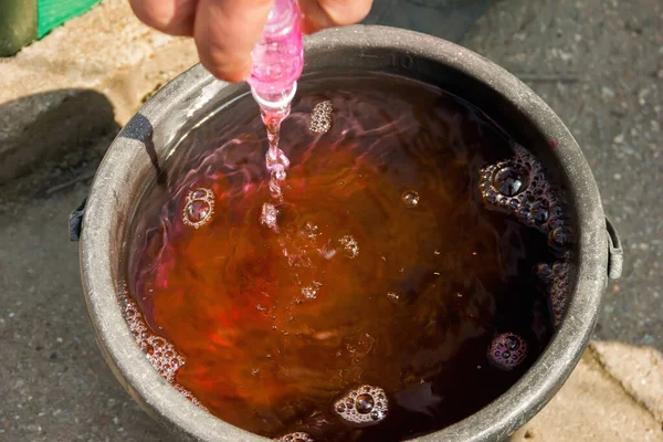 Diluição Pesticidas Água Preparação Uma Solução Trabalho Uma Preparação Para — Fotografia de Stock