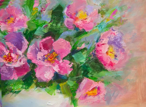 Oljemålning Duk Stilleben Blommor Impressionism — Stockfoto