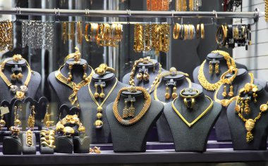 gold jewelry, selling in the market, luxurious gold counter