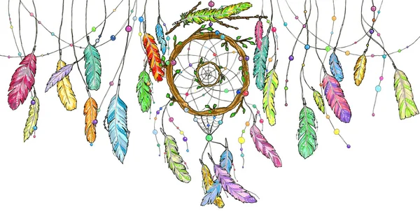Hand drawn dream catcher from tree branches with feathers Royalty Free Stock Vectors