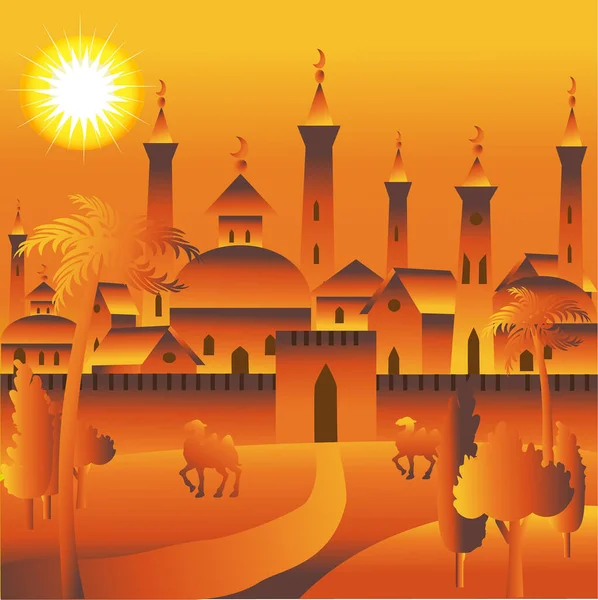 Une Ville Musulmane Dans Désert — Image vectorielle