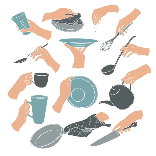 Cocinar manos iconos — Vector de stock