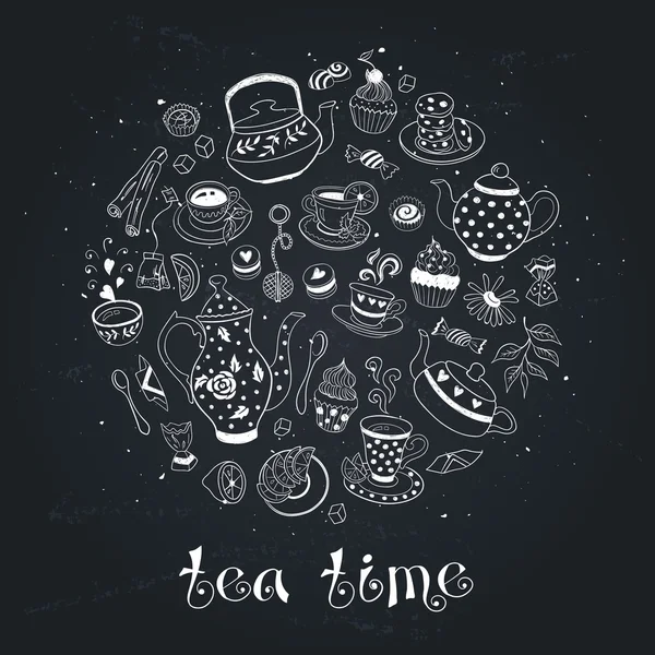 Tempo del tè oggetti — Vettoriale Stock