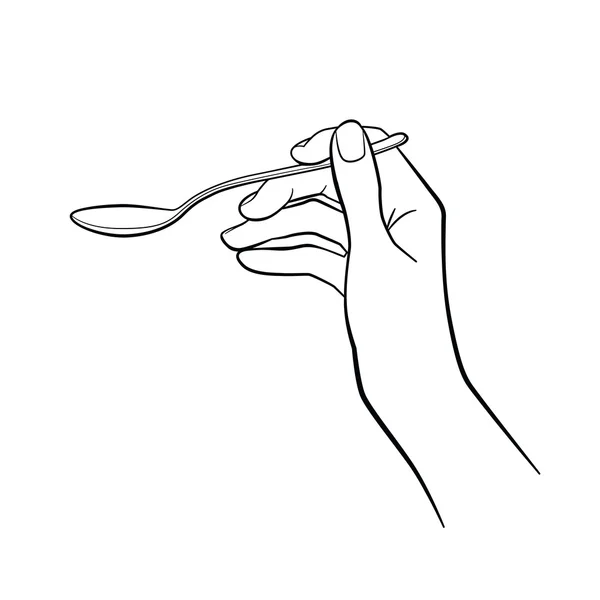 Continuous line drawing of hands holding a spoon. side view of the hand
