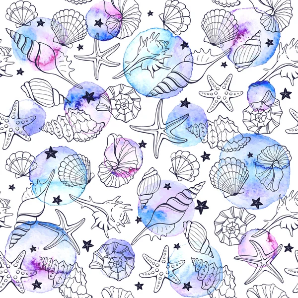 Seashells fundo sem costura — Vetor de Stock