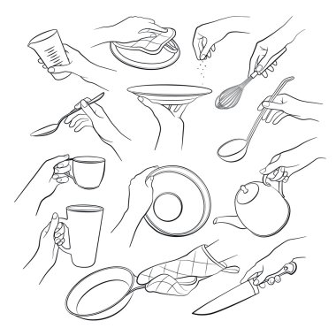 Woman hand with kitchen tools clipart