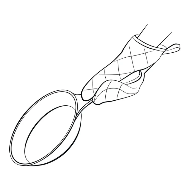 Main de femme avec poêle — Image vectorielle