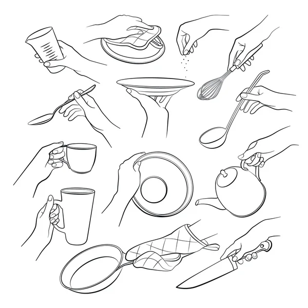 Woman hand with kitchen tools — ストックベクタ