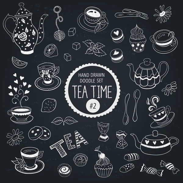 Jogo de doodle de hora de chá —  Vetores de Stock