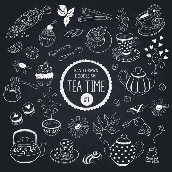 Tea time doodle set — ストックベクタ