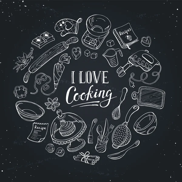 Love cooking poster — 스톡 벡터