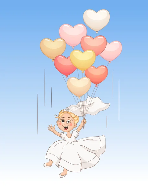 Noiva dos desenhos animados com balões — Vetor de Stock
